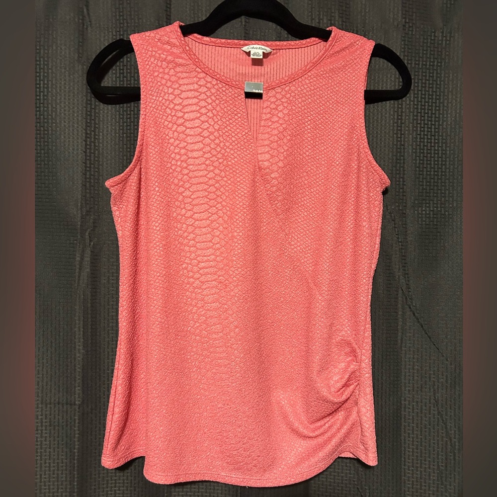 Calvin Klein Designer Snakeskin Print Pink Sleeveless Blouse Women’s Size Small